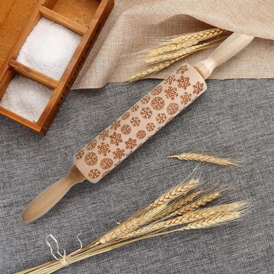 

Siaonvr Christmas Rolling Pin Engraved Carved Wood Embossed Rolling Pin Kitchen Tool