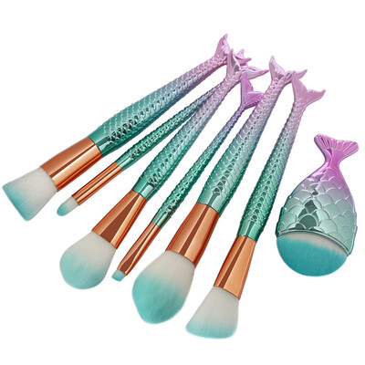 

Toponeto New Arrival 7Pc Mermaid Foundation Eyeshadow Contour Eye Lip Makeup Brushes Set