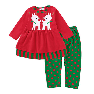 

Christmas Costume Childrens Christmas Deer Skirt Set 2-piece Elk Print T-shirt Skirt Trousers Toddler Casual Outerwear