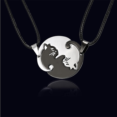 

1 Pair Couples Jewelry Necklaces Silver Gold Couple Necklace Titanium Steel Animal Cat Pendants Necklace Valentines Gift