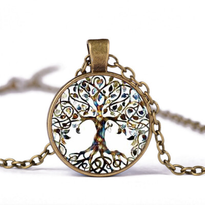 

Vintage Natural Crystal Quartz Gemstone Tree of Life Pendant Necklace Jewelry Gifts