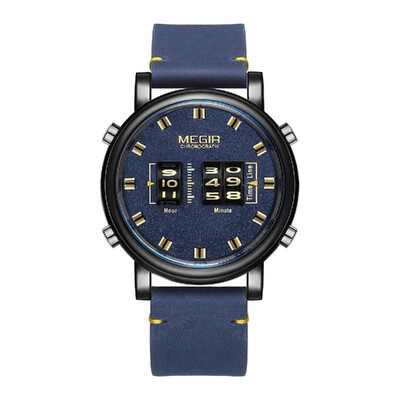 

MEGIR 2137 Military Army Quartz Men Watch 3ATM Waterproof Drum-Type Roller Wrist Watch Outdoor Sports Clock Wristwatch with Leathe