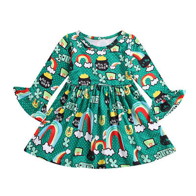 

Kids Cartoon Rainbow Cute Dress Spring Flare Sleeve Cotton Girls Clothing