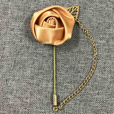 

Silk Rose Flower Groom Boutonniere Gold Alloy Bridal Wedding Decor Marriage Corsage Brooch