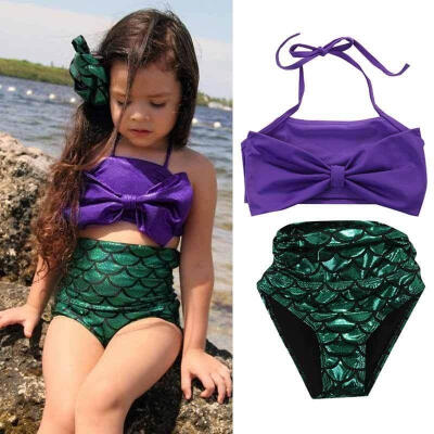 

Children two-piece bikini swimsuit Princess Mermaid Baby Kids Girls Bowknot Sequins Bikini set Swimwear Swimsuit