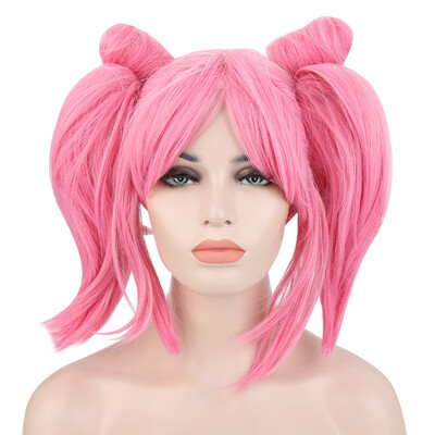 

Women Split Type Medium Pink Wigs with 2 Ponytails Double Bun Hair Cosplay for Sailor Moon Chibi Usa Figure