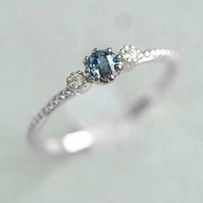 

Women Natural Sea Blue Sapphire Simple Rings Engagement Wedding Party Courtship Ring Jewelry