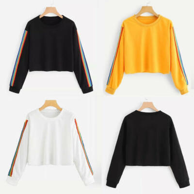 

New Womens Crop Tops Long Sleeve Hoodies Short Sport Sweatshirt Jumper Pullover