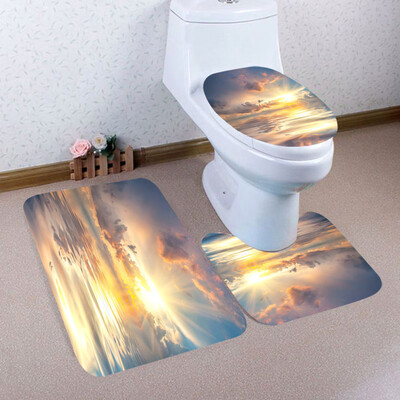 

Toponeto 3PCS Christmas Bathroom Non-Slip Pedestal Rug Lid Toilet Cover Bath Mat Set