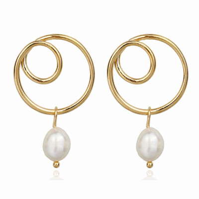 

EK521 Pearl Drop Earring for Women Geometric Gold Color Metal Earring Statement Jewelry ZA Women Valentines Day Gift Wedding