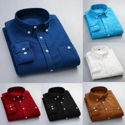 

US Autumn Mens Casual Shirt Long Sleeve Corduroy Cotton Dress Shirts Top Blouse