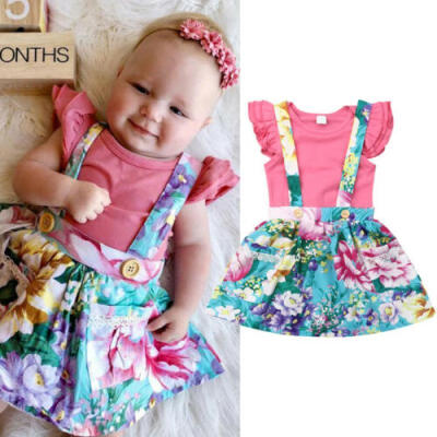 

UK Toddler Kids Baby Girl Ruffle Tops Romper Skirt Dress 2Pcs Outfit Clothes Set