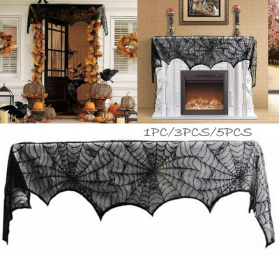 

135pcs Halloween Party Decoration Spider Web Lace Cover Fireplace Mantel Scarf Black Lace Polyester Cover