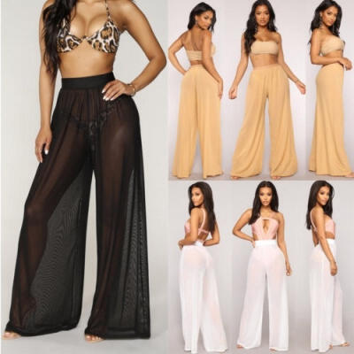 

Women Wide Leg High Waist Perspective Loose Casual Beach Long Pants Trousers