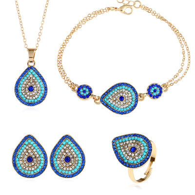 

Devil Eye Necklace Earrings Ring Bracelet Turkey Blue Eye Jewelry Set For Women