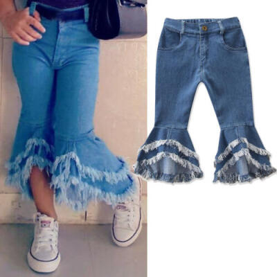 

Toddler Little Kid Girls Denim Jeans Bell Bottom Flare Pants Leggings Summer