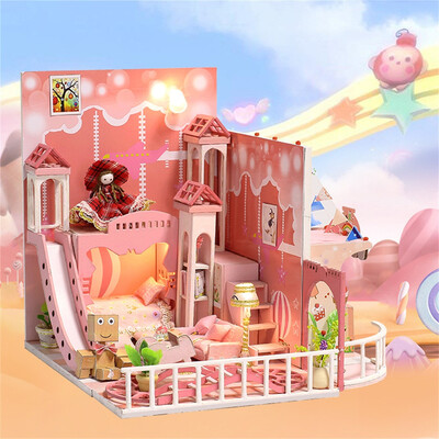 

YIWULADIY Christmas House Assemble Miniature Dollhouse LED Furniture Kit Xmas Gift