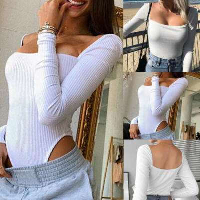 

Sexy Women Long Sleeve Shirt Romper Jumpsuit Bodysuit Stretch Leotard Top Blouse