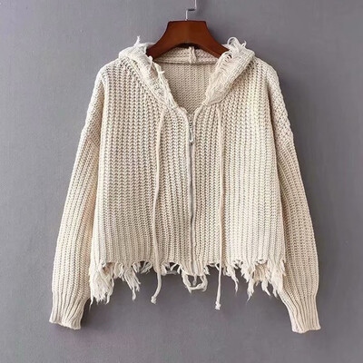 

Tailored Women Drawstring Solid Long Sleeve Sweatershirt Zipper Hoodie Knitt Sweater Top