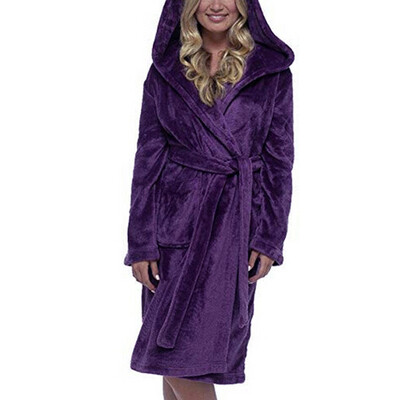 

Womens Super Soft Hooded Robe Dressing Gown Bathrobe Robes Winter Warm Gowns