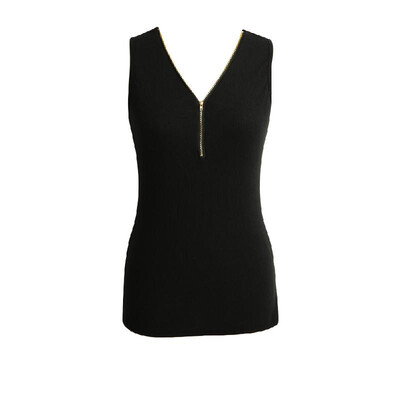 

New Fashion Women Tank Top Zipper V-Neck Sleeveless Casual Vest Slim Top