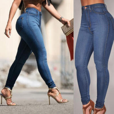

Women High Waist Ripped Denim Jeans Flower Embroidered Skinny Stretch Trouser