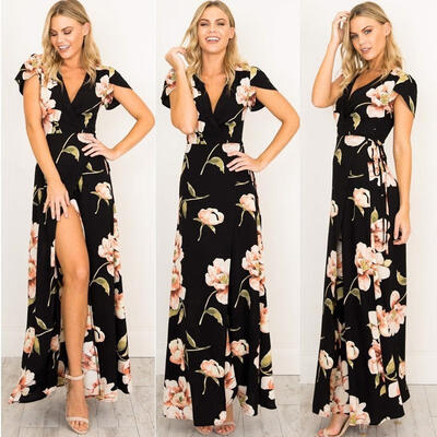 

Fashion Women Summer Boho Floral Beach Dress Evening Cocktail Long Maxi Dress