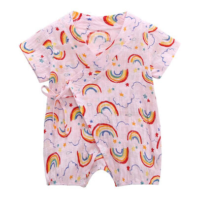 

Baby Rompers Summer Short Sleeve Cotton Infant Rainbow Print Cute Jumpsuit