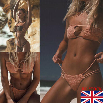 

UK Ladies Padded Bikini Set Crinkle Tankini Wrinkled Top Swimwear Swimsuit