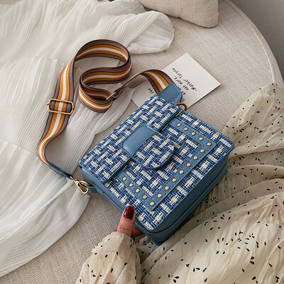 

Ins fashion broadband small square bag casual woven bag women 2019 new Korean version of textured shoulder Messenger bag
