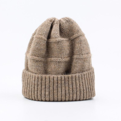

Women Knitted Hat Solid Color Wool Blends Stripe Ribbed Trim Casual Cool Warm Autumn Winter Beanies
