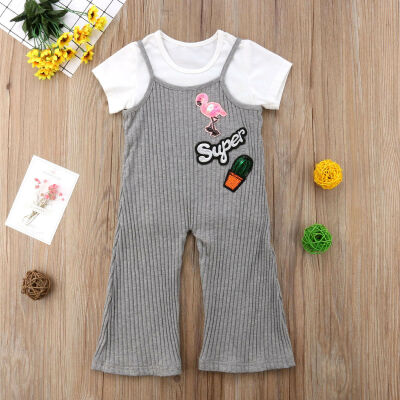 

Newborn Kid Baby Girls Short Sleeve Tops T-shirts Bell Bottoms Pants Outfits Set