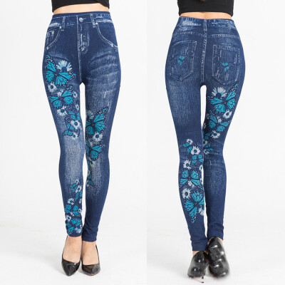 

Tailored Ladiesprinted Jeans Bottoms Hip Lift Overshoot And Slim Nine-minute Pants