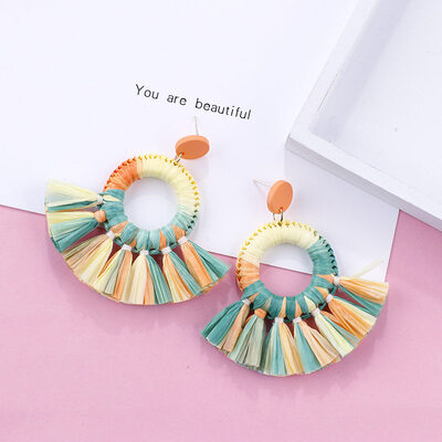 

Flashbuy Handmade Rattan Geometric Dangle Earrings For Women Rafite Earrings Exaggeration Simple Trend Fashion Jewelry Earrings