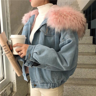 

Roseonmyhand Women Warm Denim Short Coat Collar Jacket Slim Winter Hooded Outwear Coats
