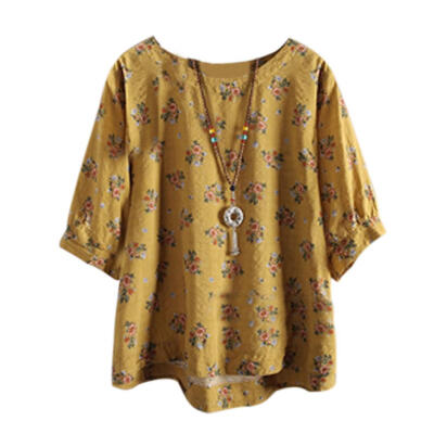 

Women Bohemian Vintage Flowers Printing Half Sleeves Blouse Loose T-Shirt