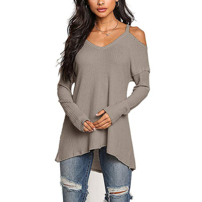 

Starmoon Womens Casual V-neck Tops Long Sleeve Cold Shoulder T Shirt Tee Blouse