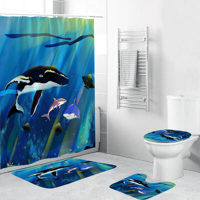 

Toponeto 4PCS Non Slip Toilet Polyester Cover Mat Set Bathroom Shower Curtain