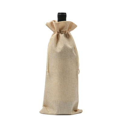 

Rustic Linen Drawstring Wine Bottle Cover Packaging Bag Wedding Party Decor