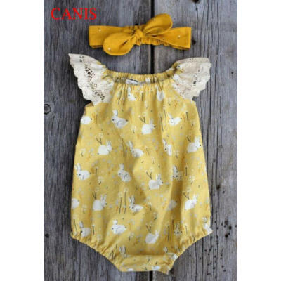 

UK 2019 Easter Newborn Baby Girl Bunny Lace Romper Jumpsuit Bodysuit Set Clothes