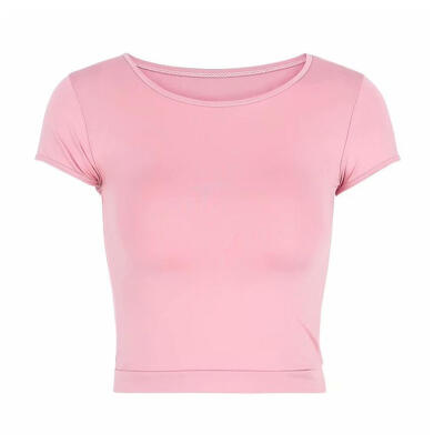 

Summer European Women Crop Tops Solid Color Short Sleeve T-shirt Sports Top