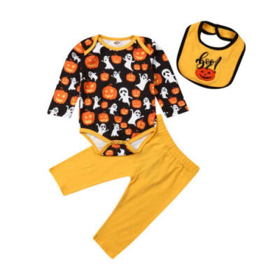 

Halloween Infant Baby 3Pcs Set Pumpkin Ghost Romper Pants Bib Outfits Clothes