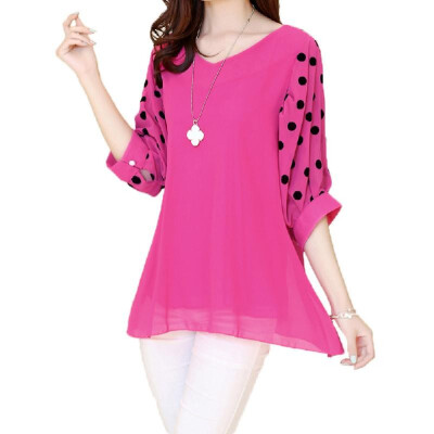 

Fashion Women Chiffon Blouse Polka Dot Batwing Sleeve V-Neck Loose Shirt Tops Rose