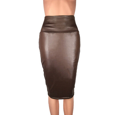 

Fashion Womens PU Faux Leather High Waist Pencil Bodycon Midi Skirt Party Dress