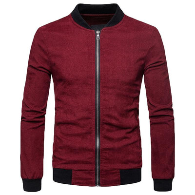 

Men Autumn Corduroy Coat Jacket Stand Collar Long Sleeves Pockets Zipper Casual Outwear BurgundyDark BlueBrown