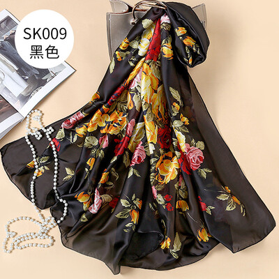 

Spring&summer new new silk satin scarf flowers&flowers sunscreen beach towel travel shawl SK009