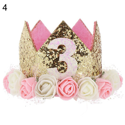 

Baby Boy Girl Glitter Number Flower Crown Headband Birthday Party Photo Headwear