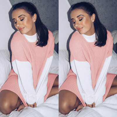 

〖Follure〗Womens Casual Long Sleeve Jumper O Neck Stitching Color Sweaters Dress