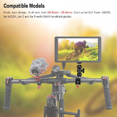 

25mm Rod Clamp with Articulating Friction Arm Monitor Mount 360° Freely Rotating with 14" 38" Thread Double Ballhead for DJI Ron