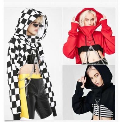 

Women Sexy Hoodie Gothic Punk Crop Tops Hooded Sweatshirt Sweater Pullover Jumper